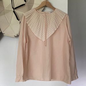 Polkadot ruffle collar vintage women’s blouse Large